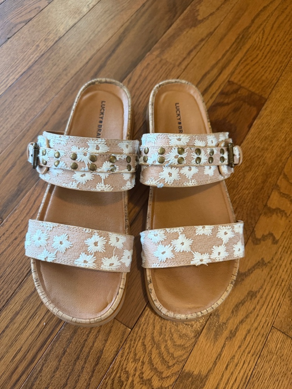 Lucky Brand Floral Stud Slide Sandals
